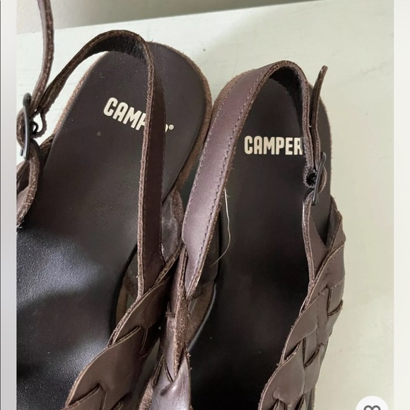 Camper Braided Strap Brown Leather Wedge Size 38 US 7 - Picture 2 of 8